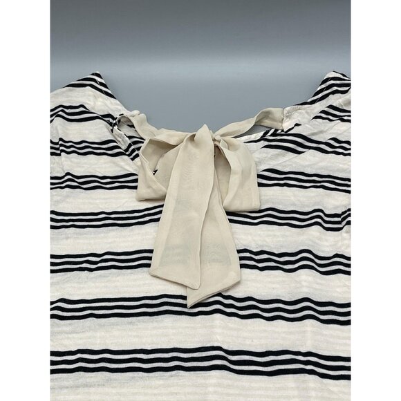 faith and joy 3/4 sleeve shirt striped ivory black button up sleeve small READ - Picture 12 of 15